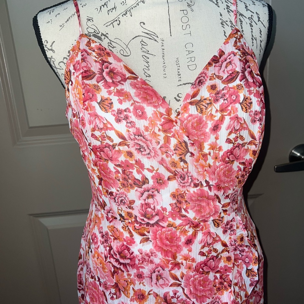 Lulu's Pink Floral High-Low Ruffle Slip Dress - Picture 4 of 12